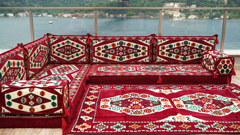 L Shaped Floor Sofa, Turkish Seating Cushions, Arabic Jalsa Set