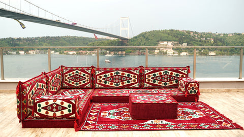 L Shaped Floor Sofa, Turkish Seating Cushions, Arabic Jalsa Set