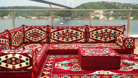 L Shaped Floor Sofa, Turkish Seating Cushions, Arabic Jalsa Set