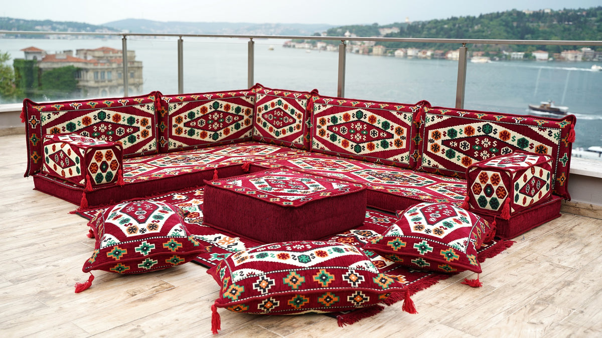 L Shaped Floor Sofa, Turkish Seating Cushions, Arabic Jalsa Set