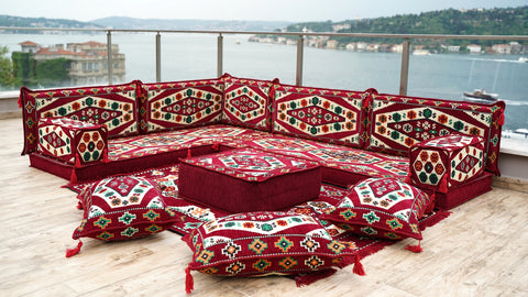 L Shaped Floor Sofa, Turkish Seating Cushions, Arabic Jalsa Set