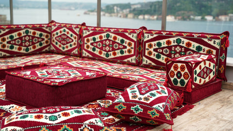 L Shaped Floor Sofa, Turkish Seating Cushions, Arabic Jalsa Set