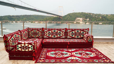L Shaped Floor Sofa, Turkish Seating Cushions, Arabic Jalsa Set