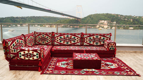 L Shaped Floor Sofa, Turkish Seating Cushions, Arabic Jalsa Set