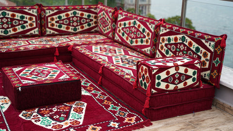 L Shaped Floor Sofa, Turkish Seating Cushions, Arabic Jalsa Set