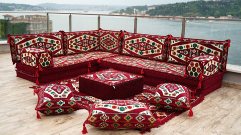L Shaped Floor Sofa, Turkish Seating Cushions, Arabic Jalsa Set