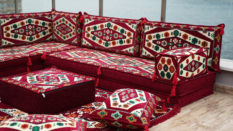 L Shaped Floor Sofa, Turkish Seating Cushions, Arabic Jalsa Set