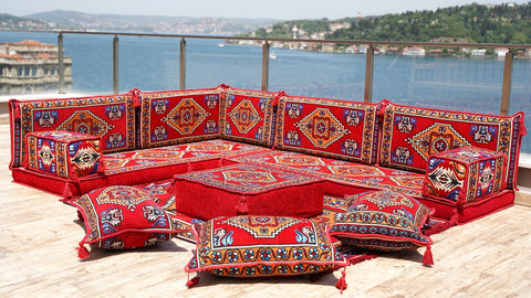 8 Thickness L Shape Sofa, Floor Sofa Seating, Moroccan Seating Sofa, Arabic Jalsa Set