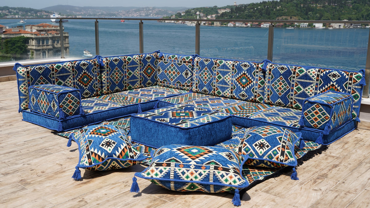 L Shaped Moroccan Sofa Set, Floor Seating Set, Arabic Floor Sofa