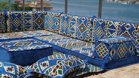 L Shaped Moroccan Sofa Set, Floor Seating Set, Arabic Floor Sofa