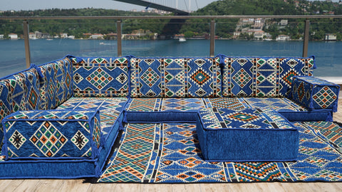 L Shaped Moroccan Sofa Set, Floor Seating Set, Arabic Floor Sofa