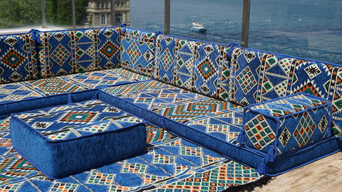 L Shaped Moroccan Sofa Set, Floor Seating Set, Arabic Floor Sofa