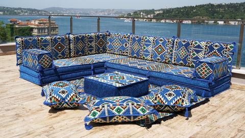 L Shaped Moroccan Sofa Set, Floor Seating Set, Arabic Floor Sofa