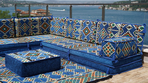 L Shaped Moroccan Sofa Set, Floor Seating Set, Arabic Floor Sofa