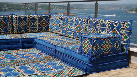 L Shaped Moroccan Sofa Set, Floor Seating Set, Arabic Floor Sofa