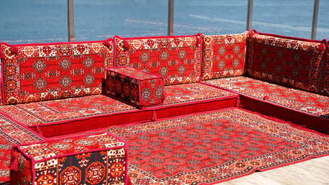 Floor Sofa Set, U Shaped Arabic Majlis, Handmade Arabic Sofa