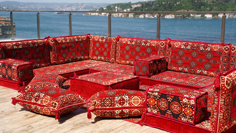 Floor Sofa Set, U Shaped Arabic Majlis, Handmade Arabic Sofa