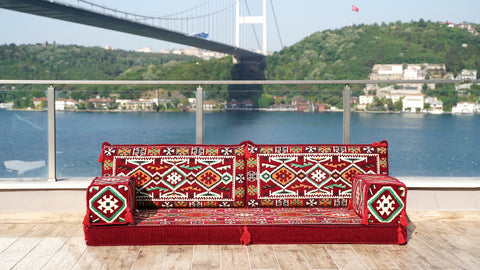 Loveseat Sofa, Floor Cushions Set, Arabic Jalsa Set