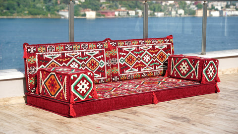Loveseat Sofa, Floor Cushions Set, Arabic Jalsa Set