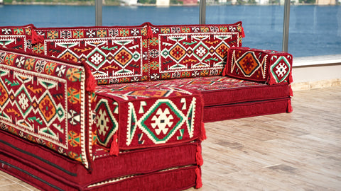 Oriental L Shaped Arabic Jalsa, Floor Seating Set, Majlis Sofa