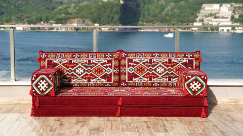 Loveseat Sofa, Floor Cushions Set, Arabic Jalsa Set