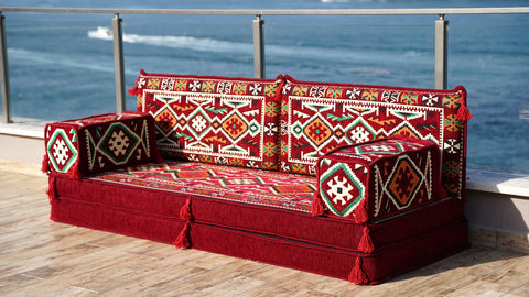 Loveseat Sofa, Floor Cushions Set, Arabic Jalsa Set
