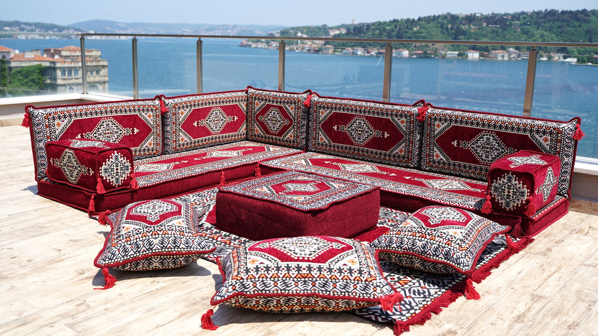 L Shaped Arabic Jalsa, Floor Seating Sofa, Handmade Arabic Sofa