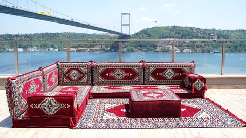 L Shaped Arabic Jalsa, Floor Seating Sofa, Handmade Arabic Sofa