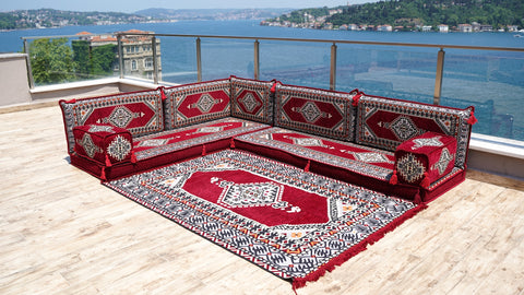 L Shaped Arabic Jalsa, Floor Seating Sofa, Handmade Arabic Sofa