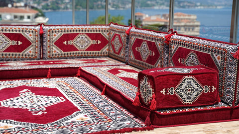 L Shaped Arabic Jalsa, Floor Seating Sofa, Handmade Arabic Sofa