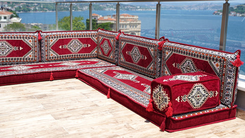 L Shaped Arabic Jalsa, Floor Seating Sofa, Handmade Arabic Sofa