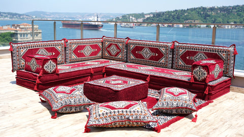 L Shaped Arabic Jalsa, Floor Seating Sofa, Handmade Arabic Sofa