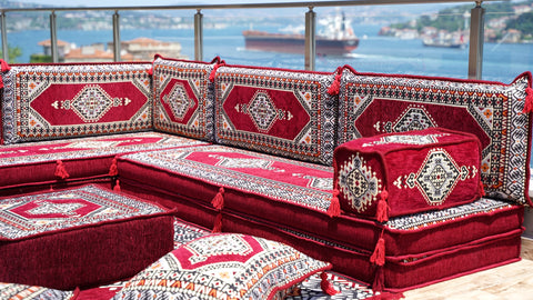 L Shaped Arabic Jalsa, Floor Seating Sofa, Handmade Arabic Sofa