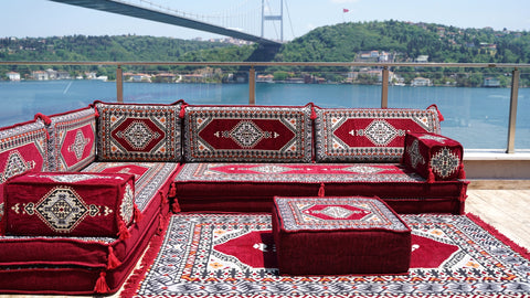 L Shaped Arabic Jalsa, Floor Seating Sofa, Handmade Arabic Sofa