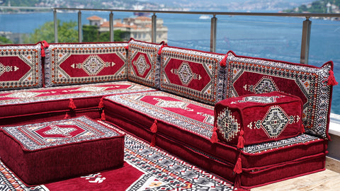 L Shaped Arabic Jalsa, Floor Seating Sofa, Handmade Arabic Sofa