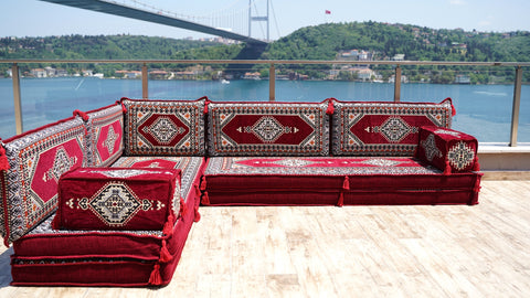 L Shaped Arabic Jalsa, Floor Seating Sofa, Handmade Arabic Sofa