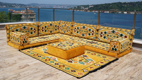 L Shaped Floor Sofa, Arabic Majlis Seating, Turkish Sofa