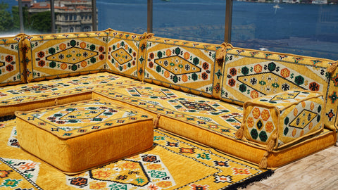 L Shaped Floor Sofa, Arabic Majlis Seating, Turkish Sofa