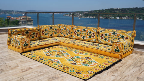 L Shaped Floor Sofa, Arabic Majlis Seating, Turkish Sofa