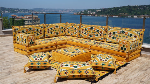 L Shaped Floor Sofa, Arabic Majlis Seating, Turkish Sofa