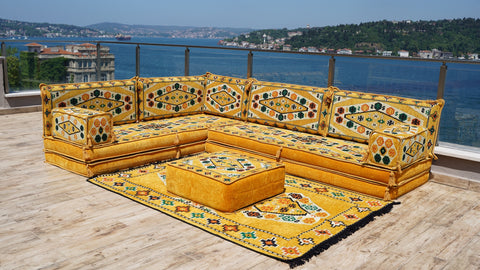 L Shaped Floor Sofa, Arabic Majlis Seating, Turkish Sofa