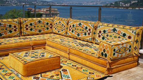 L Shaped Floor Sofa, Arabic Majlis Seating, Turkish Sofa