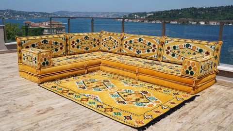 L Shaped Floor Sofa, Arabic Majlis Seating, Turkish Sofa