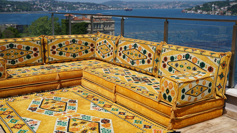 L Shaped Floor Sofa, Arabic Majlis Seating, Turkish Sofa