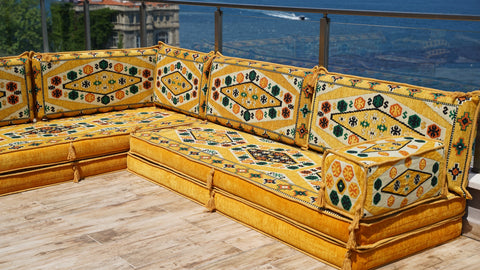 L Shaped Floor Sofa, Arabic Majlis Seating, Turkish Sofa