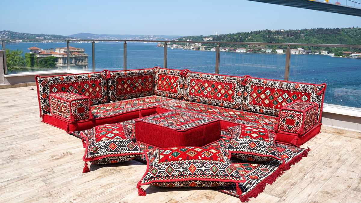 L Shaped Floor Sofa, Turkish Seating Cushions, Arabic Jalsa