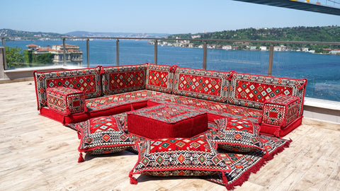 L Shaped Floor Sofa, Turkish Seating Cushions, Arabic Jalsa