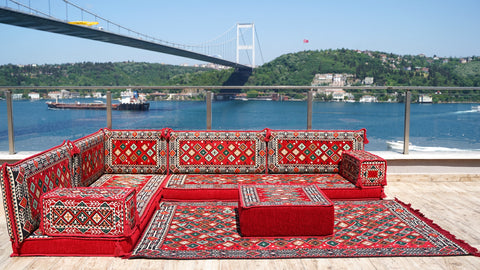 L Shaped Floor Sofa, Turkish Seating Cushions, Arabic Jalsa