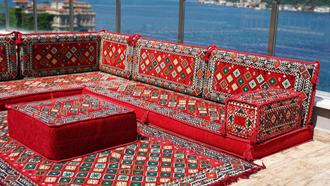 L Shaped Floor Sofa, Turkish Seating Cushions, Arabic Jalsa