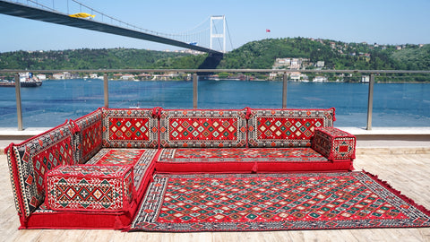 L Shaped Floor Sofa, Turkish Seating Cushions, Arabic Jalsa